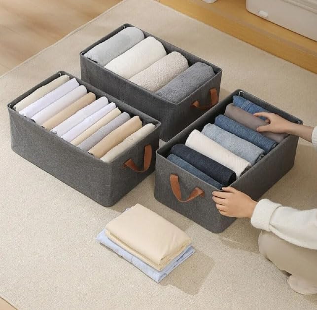 4PCS Collapsible Fabric Storage Cubes Organizer with Handles Foldable Storage Baskets for Organizing Toys, Books, Shelves, Closet, Large Storage Box with Handles (4 PCS, Big Storage Box)