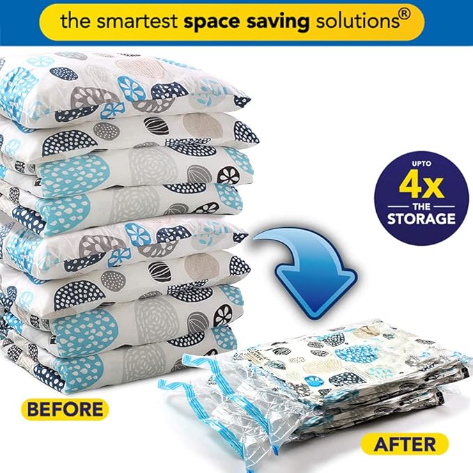 Vacuum Compression Storage Bags With Hand Pump-Large,5-Pack,Plastic,White