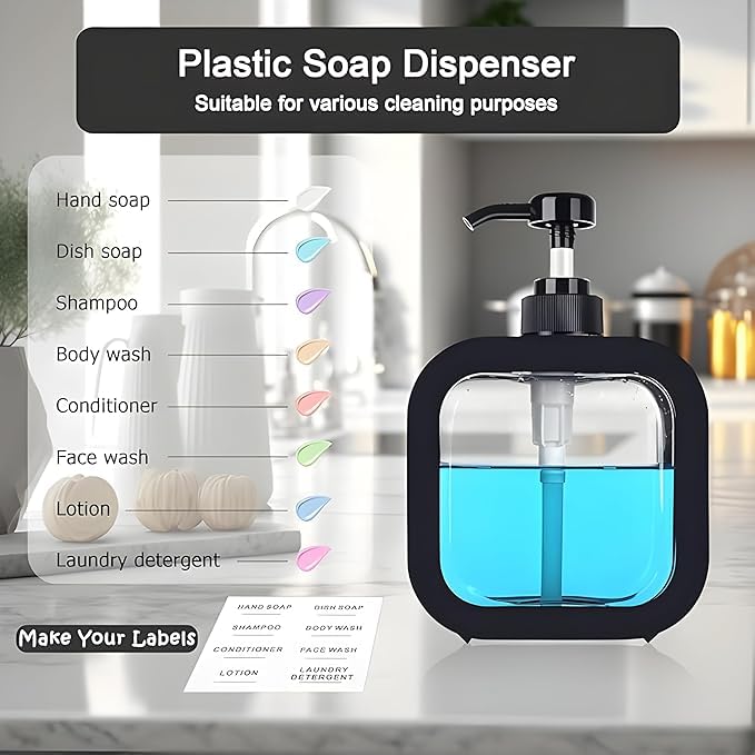Multipurpose Liquid Soap Refillable Plastic Dispenser Hand Wash, Dish Wash, Shampoo, Conditioner, Shower Gel Lotion for Bathroom and Kitchen 300ml