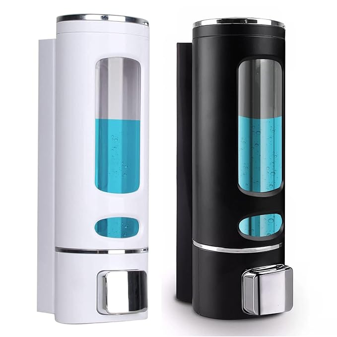 soap Dispenser Wall Mounted for Bathroom | Wash Basin | Liquid Sanitizer Shower Gel Dish Wash Soap Dispenser for Bathroom Kitchen 400Ml Pack of (2, Capsule Black & White, ABS Plastic)