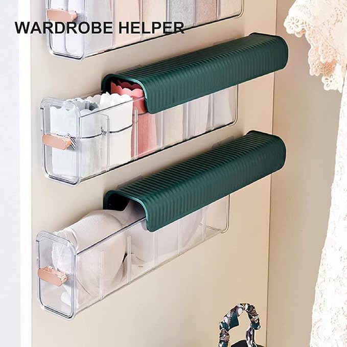 Clear Wall Mounted Drawer Organizer, Wall Hanging Transparent Underwear Panties Storage Box Punch-Free Multifunctional Storage Box for Clothes, Socks, Ties