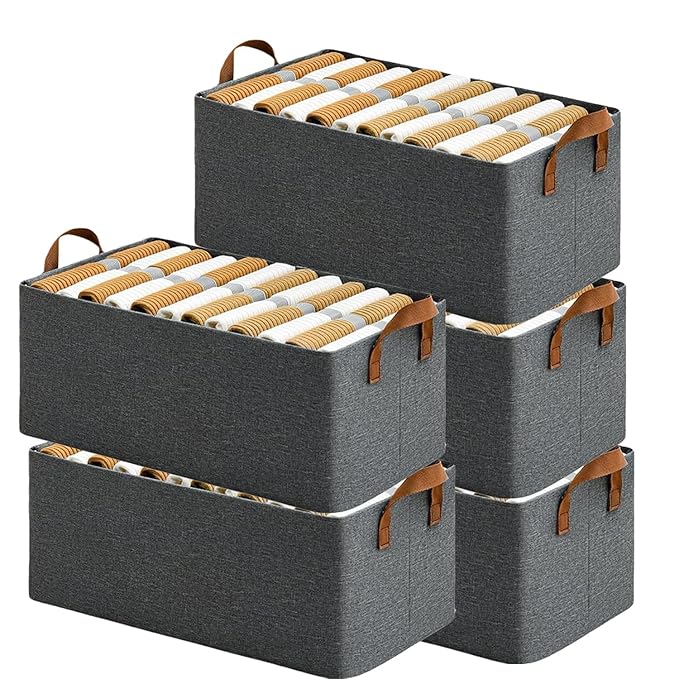 4PCS Collapsible Fabric Storage Cubes Organizer with Handles Foldable Storage Baskets for Organizing Toys, Books, Shelves, Closet, Large Storage Box with Handles (4 PCS, Big Storage Box)